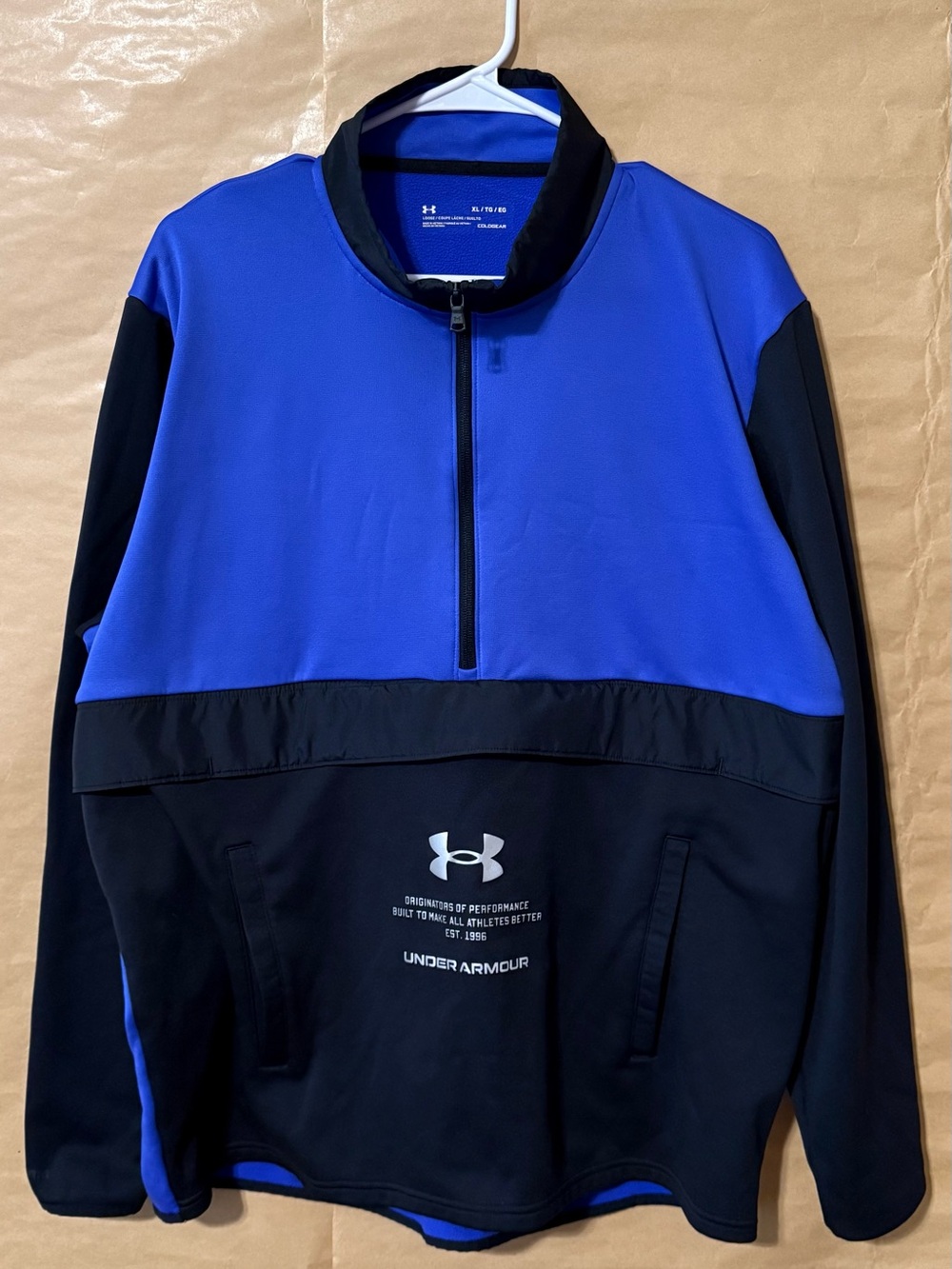 Under Armour ColdGear 1/4 Zip Pullover Men’s XL Blue Black Loose Fit